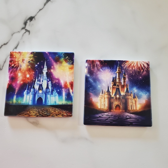 Cinderella Castle & Fireworks 2 Pack Sandstone Coasters - Picture 7 of 7